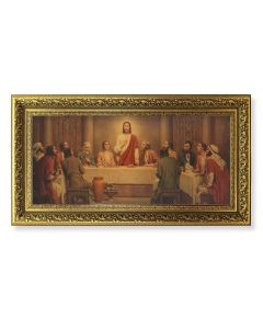 11 5/8" x 19" Ornate Gold Leaf Wood Frame with a Chambers: Last Supper Textured Art