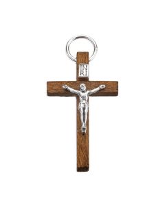 1 1/4" Brown Wood Crucifix