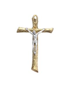 4 1/2" Gold Finish Log Crucifix with a Silver Finish Corpus