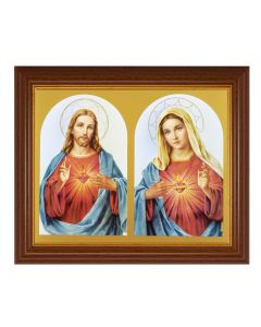 10 1/2" x 12 1/2" Walnut Finish Beveled Frame with 8" x 10" The Sacred Hearts Textured Art
