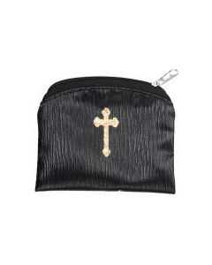 Black Raw Silk Look Rosary Pouch
