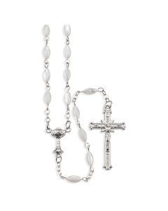 4 x 8 MM Oval Pearlescent White Rosary