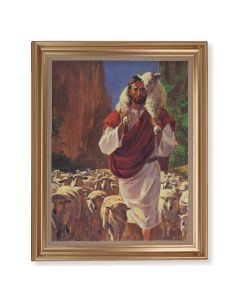13 1/2" x 16 9/16" Gold Leaf Antique Finished Frame with 11" x 14"  Hook: The Good Shepherd Textured Art