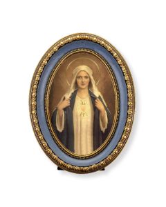 5 1/2" x 7 1/2" Oval Gold-Leaf Frame with a Immaculate Heart of Mary Print-P65