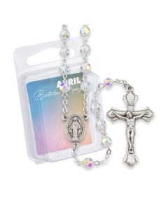6mm April Crystal Glass Aurora Borealis Birthstone Rosary