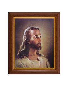 10 1/2" x 12 1/2" Walnut Finish Beveled Frame with 8" x 10" Sallman: Head of Christ Textured Art