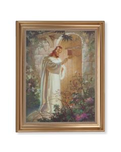 13 1/2" x 16 9/16" Gold Leaf Antique Finished Frame with 11" x 14"  Christ Knocking Textured Art