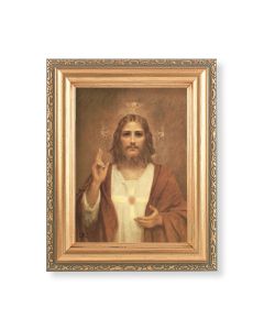 5.5" x 7" Antique Gold Frame with a Chambers: Sacred Heart of Jesus Print