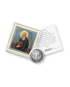 Saint Benedict Pocket Coin with a Holy Card in a Clear Pouch-P65