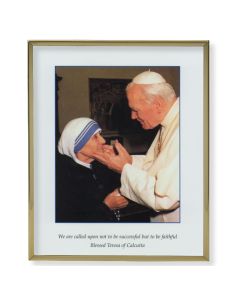 11" x 14" Gold Plaque Frame with a Saint John Paul II and Saint Teresa of Calcutta Print