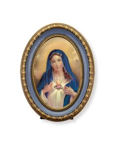 5 1/2" x 7 1/2" Oval Gold-Leaf Frame with a Immaculate Heart of Mary Print-P65