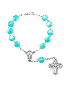 Round Aqua Glass Bead Auto Rosary