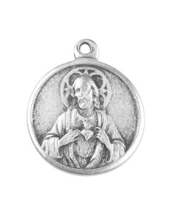 1 1/8" Sacred Heart Medal in Antiqued Silver Finish
