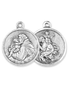 1 1/8" Saint Christopher and Saint Anthony Medal in Antiqued Silver Finish