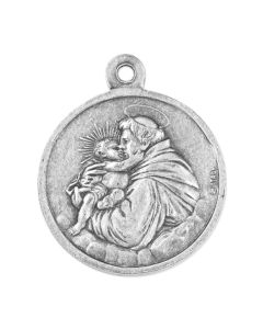 1 1/8" Saint Anthony Pray for Us Medal in Antiqued Silver Finish
