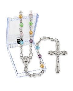 Multicolor Bicone Crystal Bead Rosary, Boxed