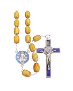 18mm x 25mm Olive Wood Bead St. Benedict Wall Rosary with Epoxied Center and Crucifix