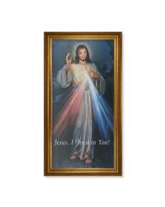 24" x 44" Antique Gold Leaf Beveled Frame with Carved Rope Trim -Sacred Heart Canvas Artwork