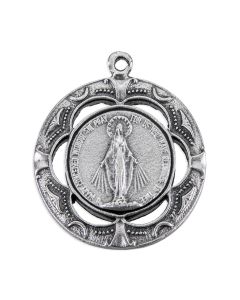 1 1/8" Miraculous Medal in Antiqued Silver Finish