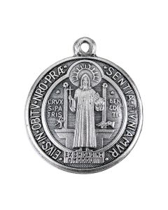 1 1/2" Domed St. Benedict Medal in Antiqued Silver Finish