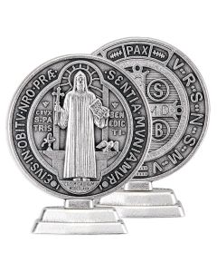 2 1/2" Standing St. Benedict Jubilee Medal in Antiqued Silver Finish