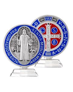 2 1/2" Standing St. Benedict Jubilee Medal in Antiqued Silver Finish with Epoxy