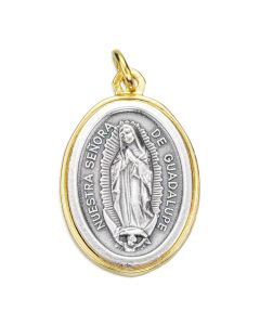 1 1/8" Silver Oxidized Our Lady of Guadalupe Medal with Gold Rim