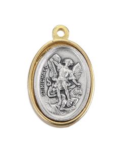 1" Silver Oxidized St. Michael Medal with Gold Rim