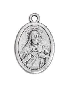 1" Oval Antiqued Silver Oxidized Sacred Heart and O.L of Mount Carmel Medal