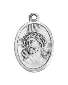 1" Oval Antiqued Silver Oxidized Ecce Homo and Mater Dolorosa Medal