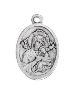 1" Oval Antiqued Silver Oxidized Our Lady of Perpetual Help