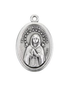1" Oval Antiqued Silver Oxidized Saint Maria Rosa Mystica Medal