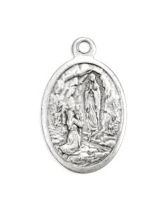 1" Oval Oxidized Our Lady of Lourdes and St. Bernadette Medal  sold in inc of 25