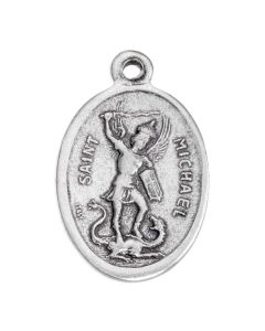 1" Oval Antiqued Silver Oxidized Saint Michael and Guardian Angel Medal