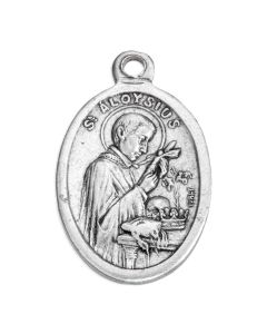 1" Oval Antiqued Silver Oxidized Saint Aloysius Medal
