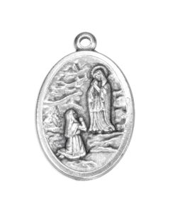 1" Oval Antiqued Silver Oxidized St. Bernadette and Our Lady of Lourdes Medal