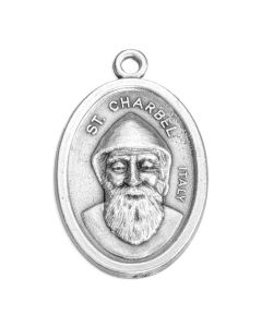 1" Oval Antiqued Silver Oxidized Saint Charbel Medal