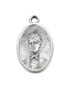 1" Oval Antiqued Silver Oxidized Saint Dominic Savio and Our Lady of the Rosary Medal