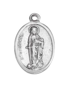 1" Oval Antiqued Silver Oxidized Saint Dymphna Medal (Reverse Side - Pray for Us)