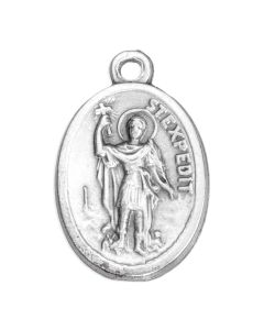 1" Oval Antiqued Silver Oxidized Saint Expedite and Guardian Angel Medal