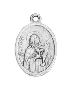 1" Oval Antiqued Silver Oxidized Saint Lucy Medal