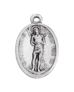 1" Oval Antiqued Silver Oxidized Saint Sebastian Medal