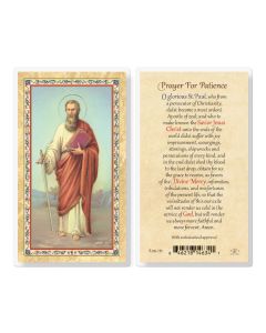 St Paul - Prayer For Patience Laminated Holy Card. Inc. of 25