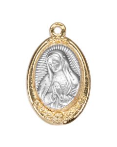 2.2 cm Gold Tone Rim with Our Lady of Guadalupe Silver Ox Image Medal with Pray For Us on Reverside 