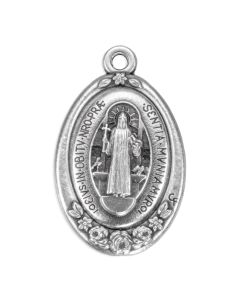 1.7 cm Silver Oxidized St. Benedict Medal with St. Benedict Cross on Reverse Side