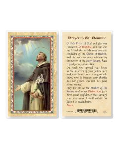 Prayer to St Dominic Laminated Holy Card. Inc. of 25