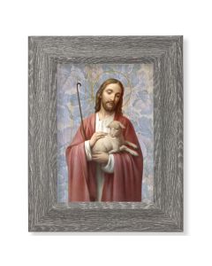 7 1/2" x 9 1/2" Grey Weathered Frame with Good Shepherd Artwork on Wood Plaque