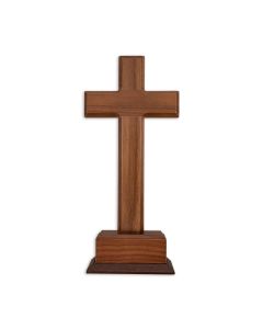 10" Standing Walnut Cross On Stand. Boxed