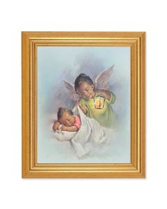 10" x 12" Gold Leaf Finish Beveled Frame with a 8" X 10" Guardian Angel with Lantern Print 