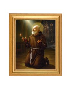 8" x 10" Saint Pio at Prayer Print With 10" x 12" Gold Leaf Finish Beveled Frame 